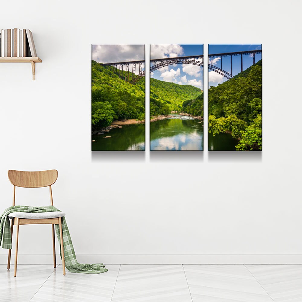 New River Gorge Bridge Skyline Canvas Wall Art, West Virginia New River Gorge Canvas Print, 3 Piece Wall Art Set, Fayetteville WV
