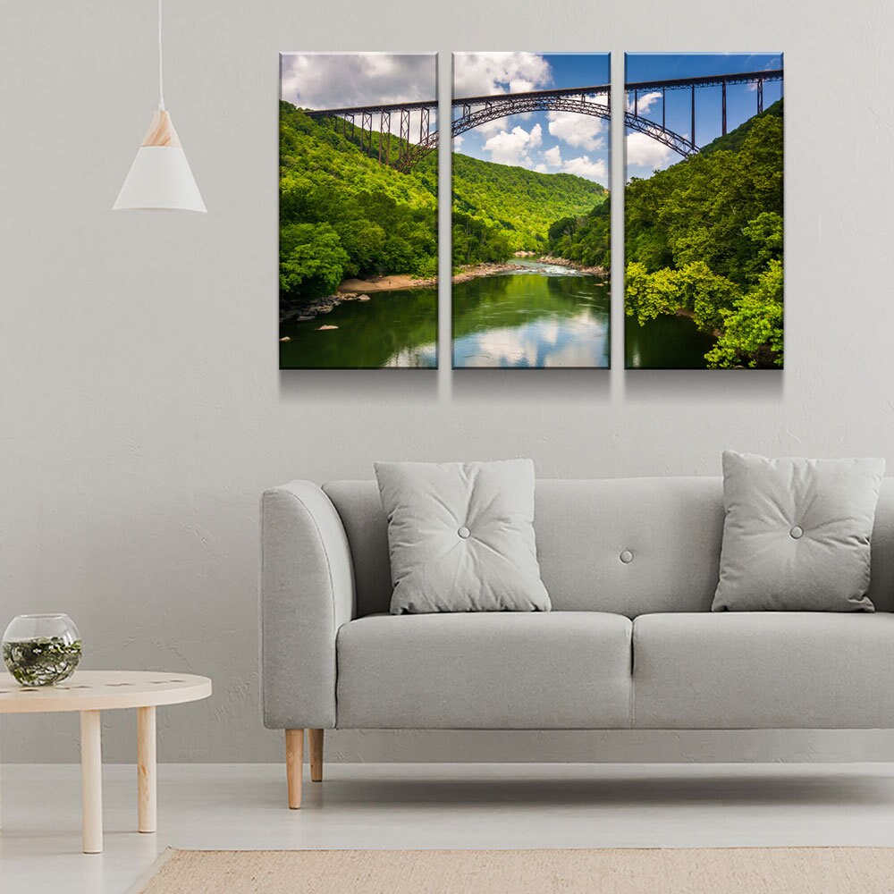 New River Gorge Bridge Skyline Canvas Wall Art, West Virginia New River Gorge Canvas Print, 3 Piece Wall Art Set, Fayetteville WV