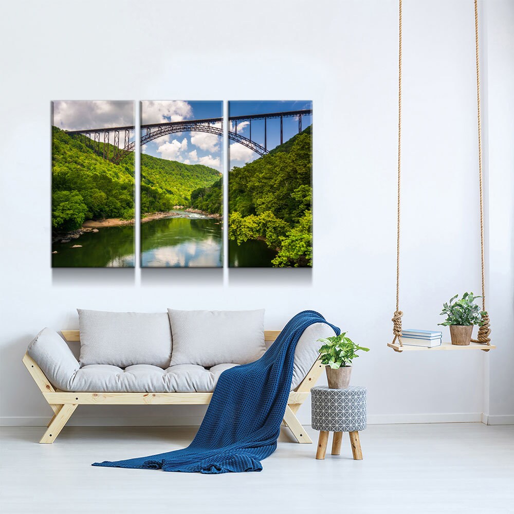 New River Gorge Bridge Skyline Canvas Wall Art, West Virginia New River Gorge Canvas Print, 3 Piece Wall Art Set, Fayetteville WV