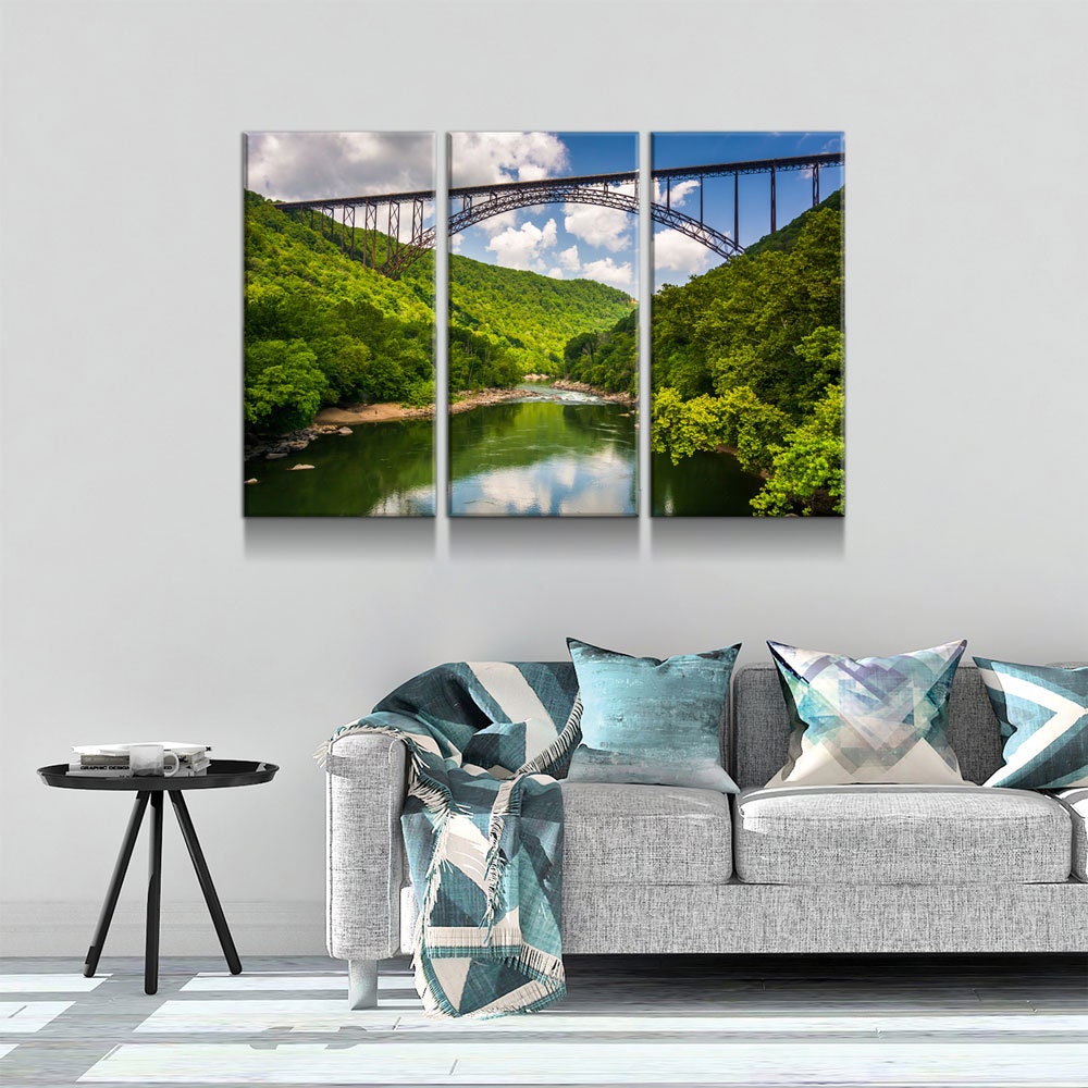 New River Gorge Bridge Skyline Canvas Wall Art, West Virginia New River Gorge Canvas Print, 3 Piece Wall Art Set, Fayetteville WV