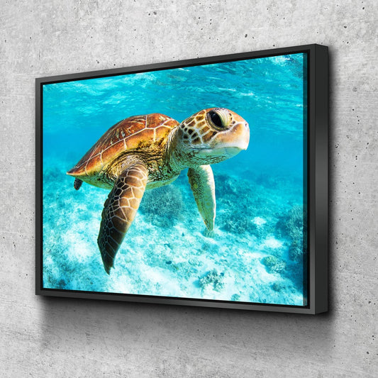 Underwater Sea Turtle Canvas Wall Art, Sea Turtle Canvas, Turtle Decor, Chelonioidea With Floating Frame