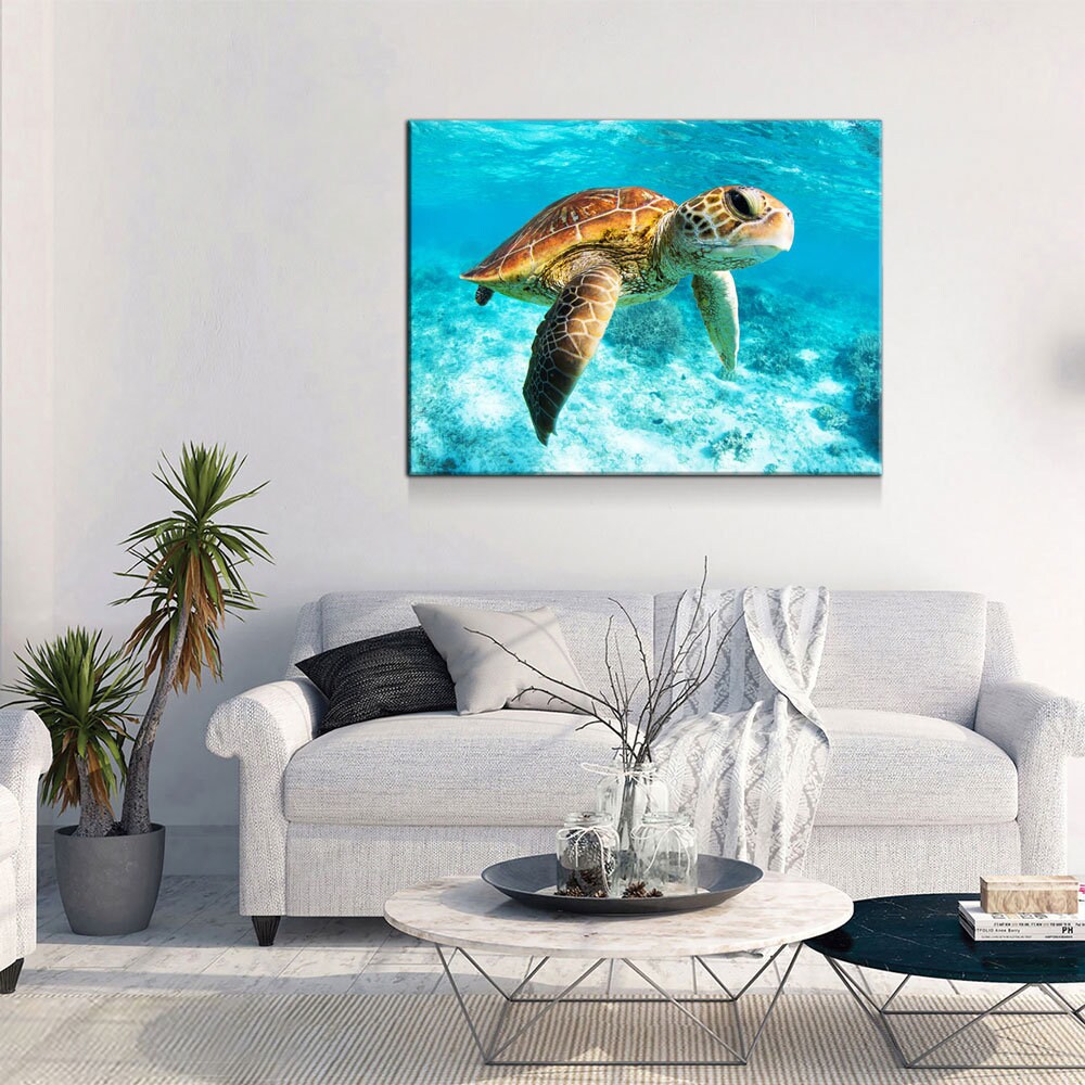 Underwater Sea Turtle Canvas Wall Art, Sea Turtle Canvas, Turtle Decor, Chelonioidea