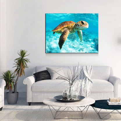 Underwater Sea Turtle Canvas Wall Art, Sea Turtle Canvas, Turtle Decor, Chelonioidea