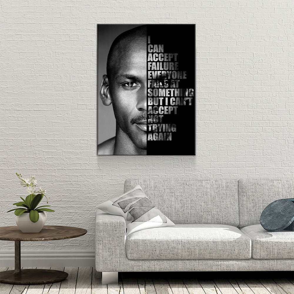Michael Jordan Success Quote Canvas, I can accept failure, everyone fails at something. But I can't accept not trying Gallery Wrap