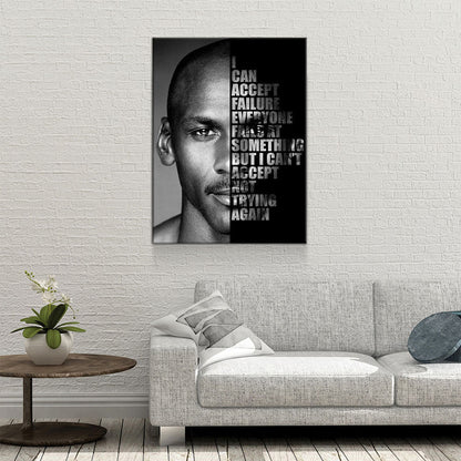 Michael Jordan Success Quote Canvas, I can accept failure, everyone fails at something. But I can't accept not trying Gallery Wrap