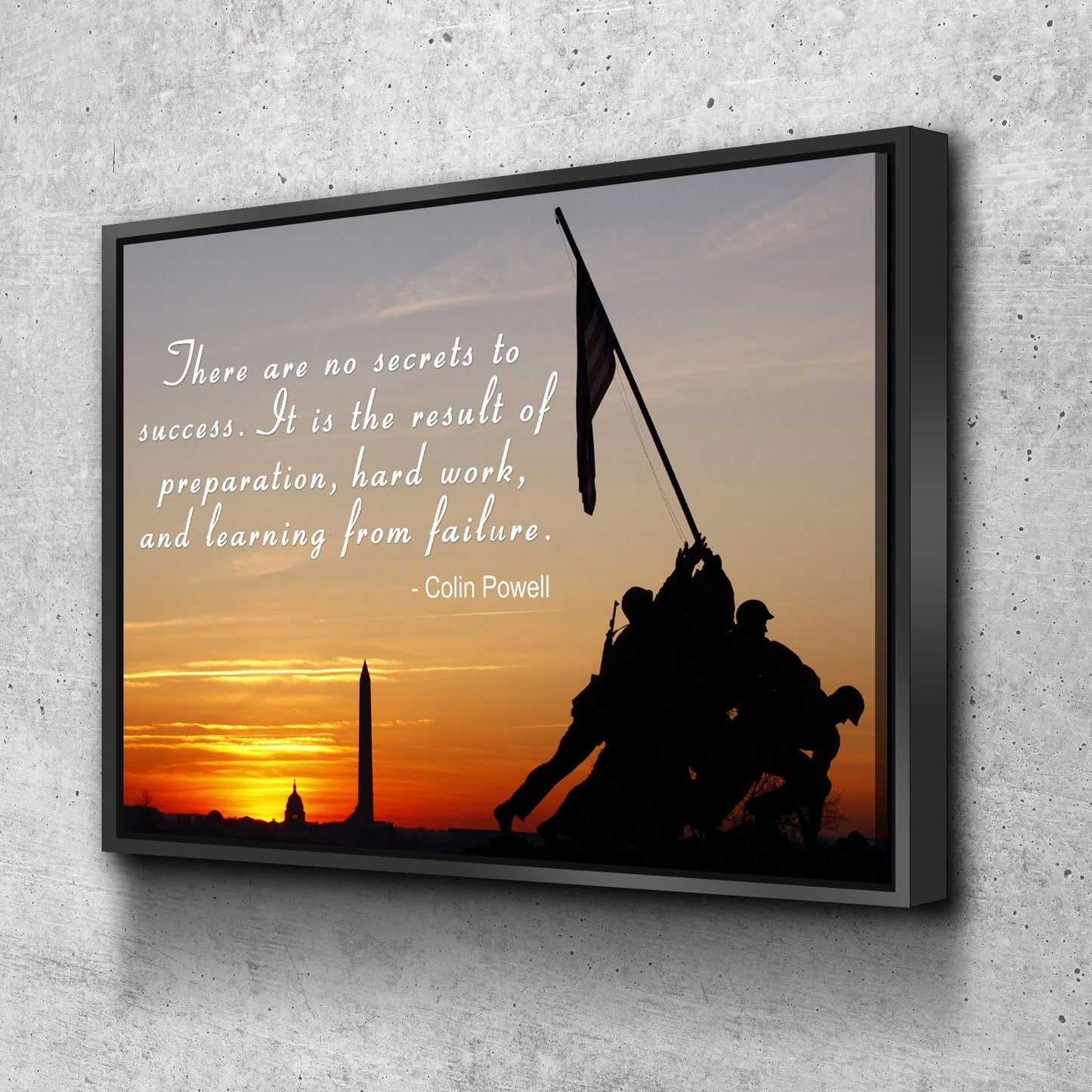 Iwo Jima Silhouette, There Are No Secrets To Success, Colin Powell Quote Canvas Wall Art Floating Frame