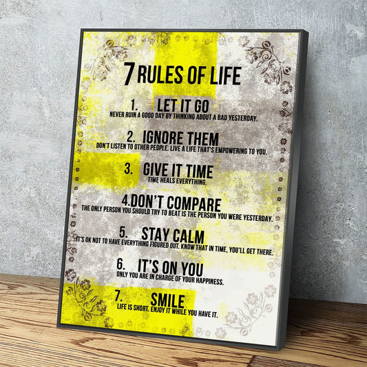 7 Rules Of Life Motivational Canvas Wall Art With Floating Frame