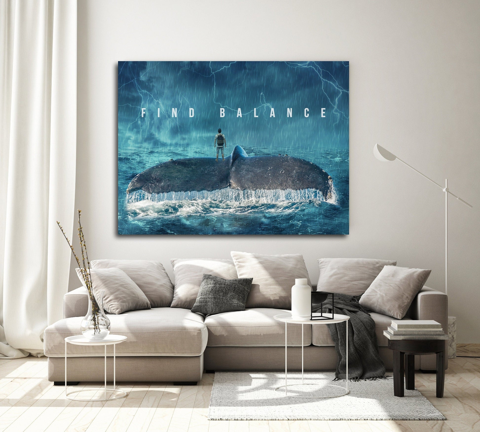 Find Balance Canvas Wall Art, Motivational Decor, Whale Tail In The Ocean