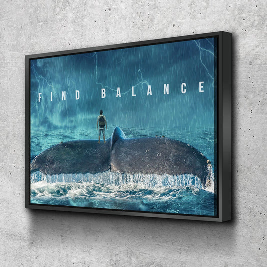 Find Balance Canvas Wall Art, Motivational Decor, Whale Tail In The Ocean With Floating Frame