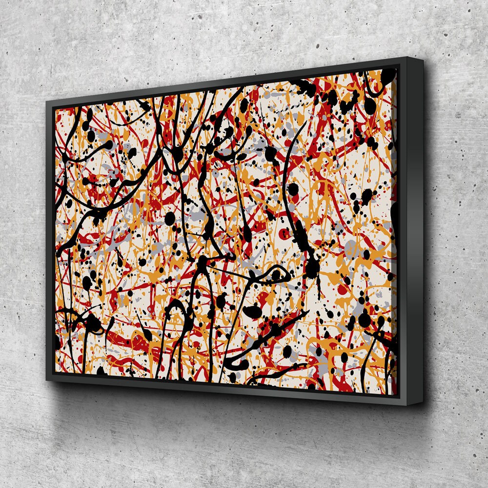 Abstract Paint Drip Canvas Wall Art, Jackson Pollock Style Art, Abstract Decor, Abstract Expressionism, Black Red Art With Floating Frame