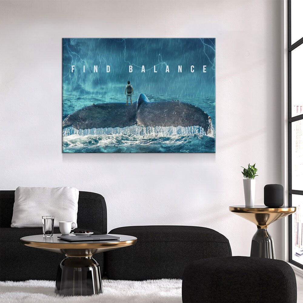 Find Balance Canvas Wall Art, Motivational Decor, Whale Tail In The Ocean Gallery Wrap