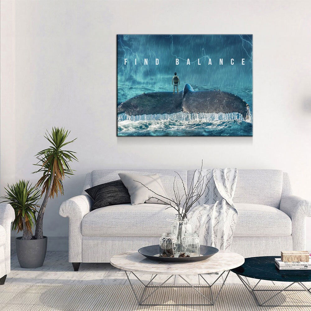 Find Balance Canvas Wall Art, Motivational Decor, Whale Tail In The Ocean