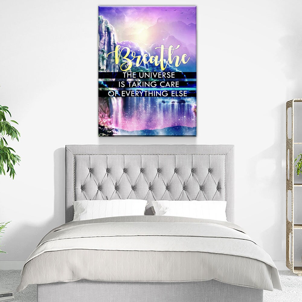Breathe The Universe Is Taking Care Of Everything Else Canvas Wall Art, Gratitude Sign, Abraham Hicks Law Of Attraction Art