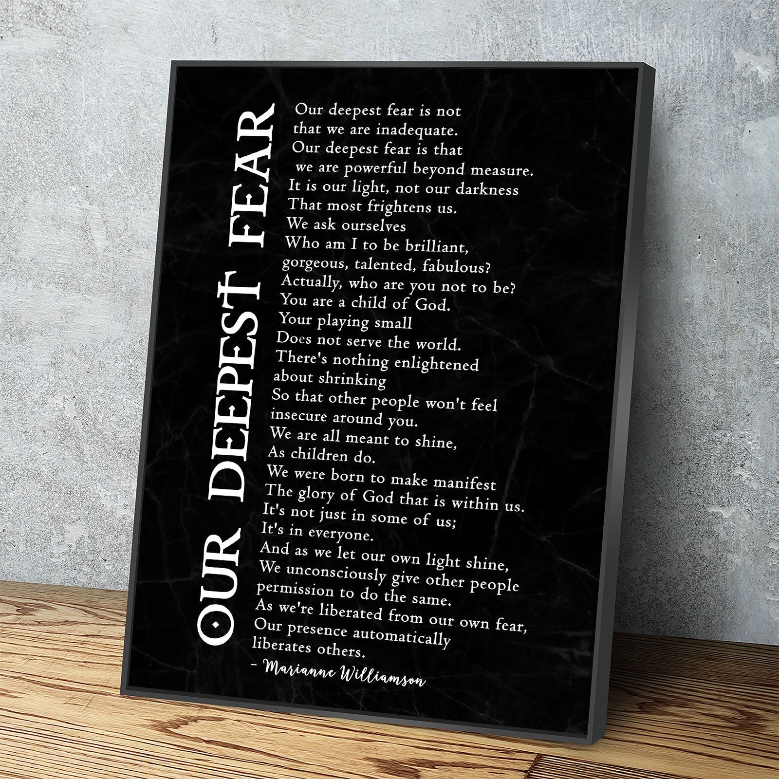 Our Deepest Fear Poem Canvas Wall Art, Marianne Williamson Poem, Graduation Gift, Office Artwork, Guidance Counselor Decor , Teacher Decor With Floating Frame