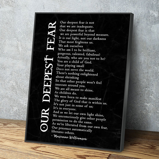 Our Deepest Fear Poem Canvas Wall Art, Marianne Williamson Poem, Graduation Gift, Office Artwork, Guidance Counselor Decor , Teacher Decor With Floating Frame