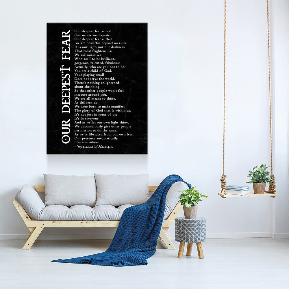 Our Deepest Fear Poem Canvas Wall Art, Marianne Williamson Poem, Graduation Gift, Office Artwork, Guidance Counselor Decor , Teacher Decor