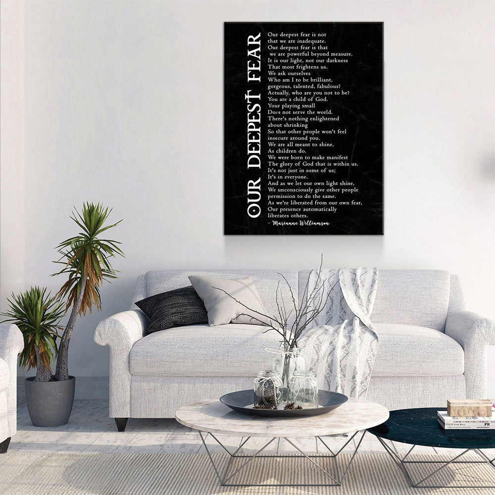 Our Deepest Fear Poem Canvas Wall Art, Marianne Williamson Poem, Graduation Gift, Office Artwork, Guidance Counselor Decor , Teacher Decor Gallery Wrap