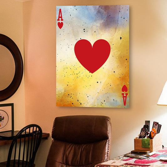 Ace Of Hearts Vintage Framed Canvas Wall Art Home Decor, Poker Room, Casino, Man Cave, Ace Of Hearts, Playing Card Art, Poker Cards