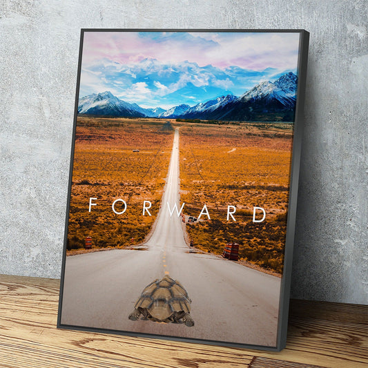 Forward Canvas Wall Art, Motivational Wall Art, Inspirational Decor, Office Art, Home Office Decor, Turtle Art With Floating Frame