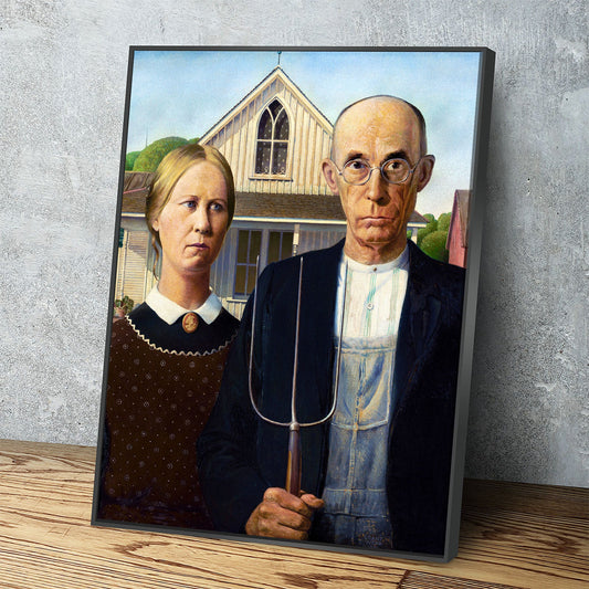 American Gothic Canvas Wall Art, Grant Wood 1930 Vintage Painting Print Reproduction, American Gothic Decor With Floating Frame