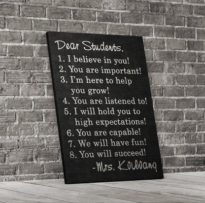 Dear Students Canvas Wall Art, Classroom Decor ,Teachers, Personalized Name, Teacher Gift, Classroom Decor, Classroom Sign