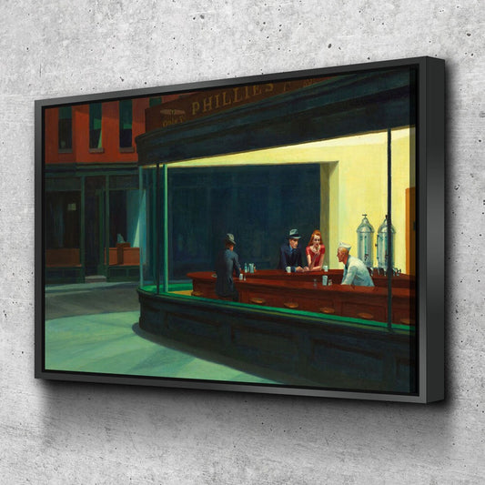 Nighthawks 1942 Canvas Wall Art, Nighthawks Print Reproduction by Edward Hopper, Vintage Decor, Classic Diner, Deserted Urban