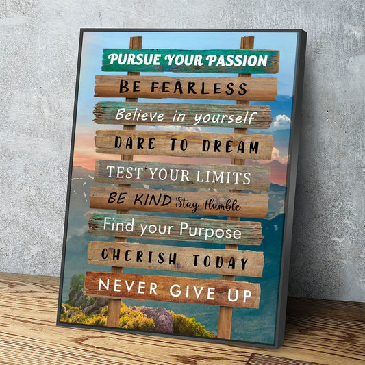 Pursue Your Passion Never Give Up Motivational Canvas Wall Art, Test Your Limits, Motivational Decor With Floating Frame