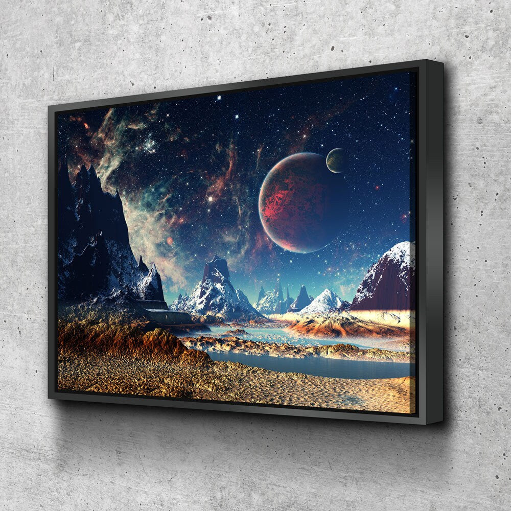Alien Planet Canvas Wall Art, Mars, UFO Decor, Alien Decor, Extraterrestrial Art, Outer Space, ET, Sci-fi, Scifi, Sci fi, Aliens With Floating Frame