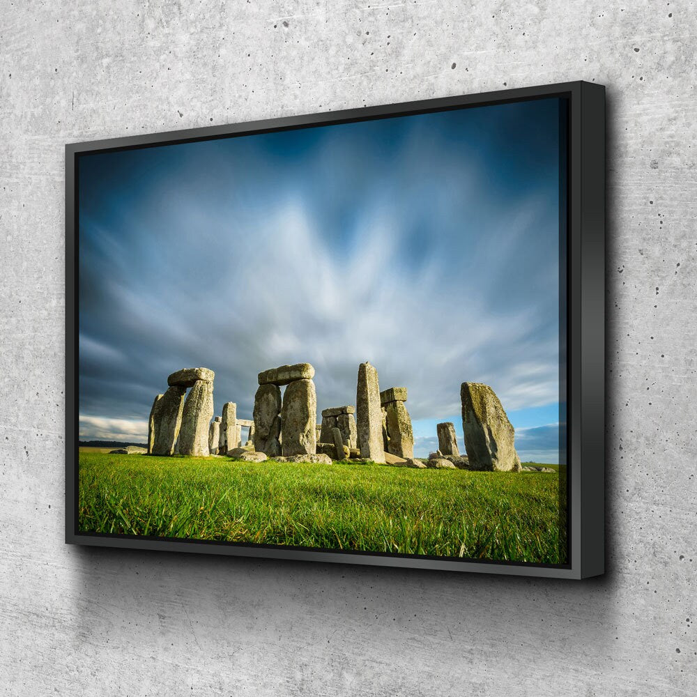 Stonehenge Canvas Wall Art, Prehistoric Monument Decor, Wiltshire England, Stanheng, Henge-cliff With Floating Frame