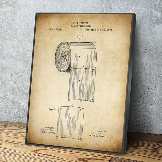 Toilet Paper Patent Wall Art, Bathroom Patent Print, Toilet Paper Direction, 1891 Vintage Patent Print, Bathroom Art, US Patent 465588 With Floating Frame