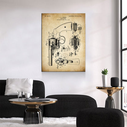 Revolver Patent Wall Art, Pistol Patent Print, Gun Patent Print, 1903 Vintage Revolver Patent Print, Carl J Ehbets Gallery Wrap