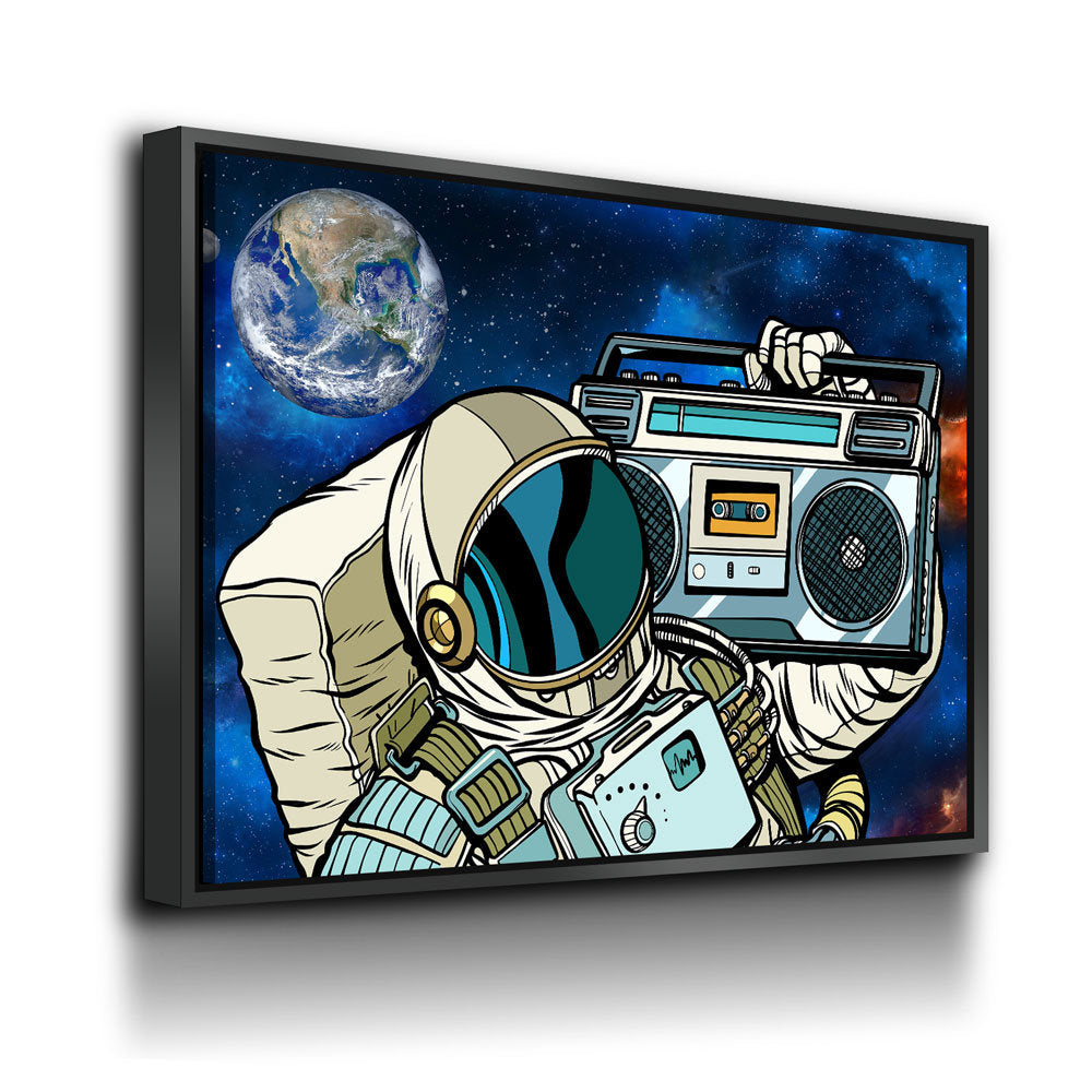 Spaceman Galaxy Jam Canvas Wall Art, Space Walk, Galaxy Jam, Retro Tape Player, Man Cave Decor, Dorm Decor, Retro Decor