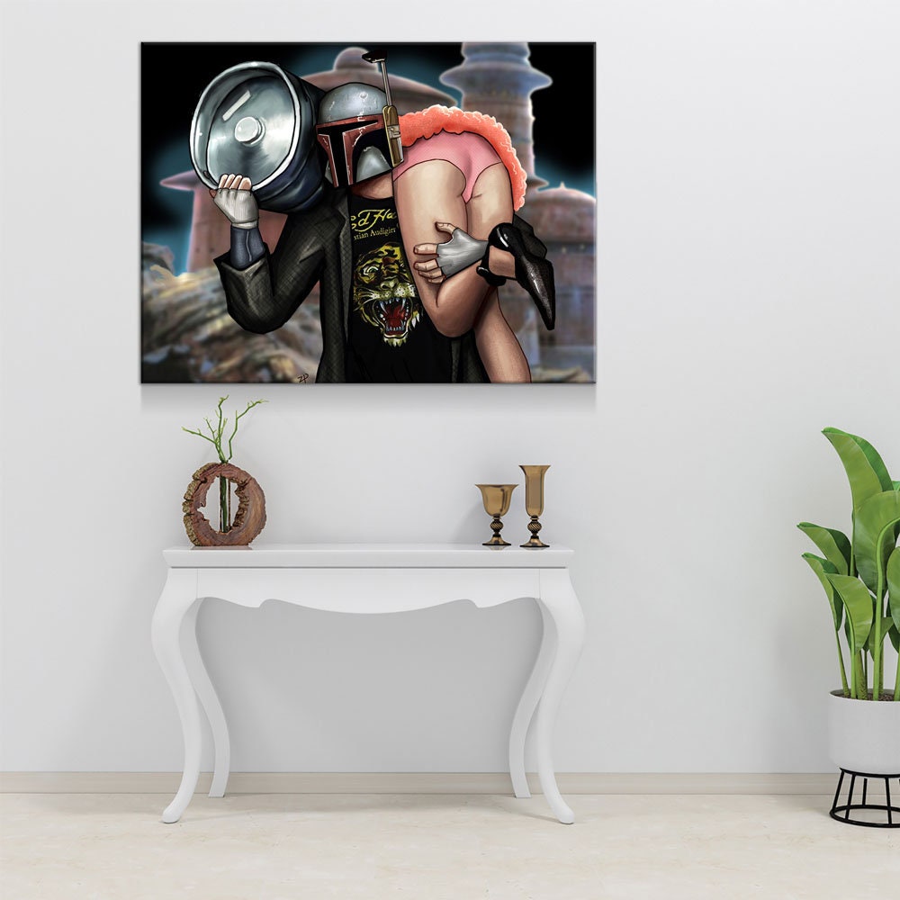 Boba Fett Epic Party Canvas Wall Art, Star Wars Parody With Epic Party Artwork