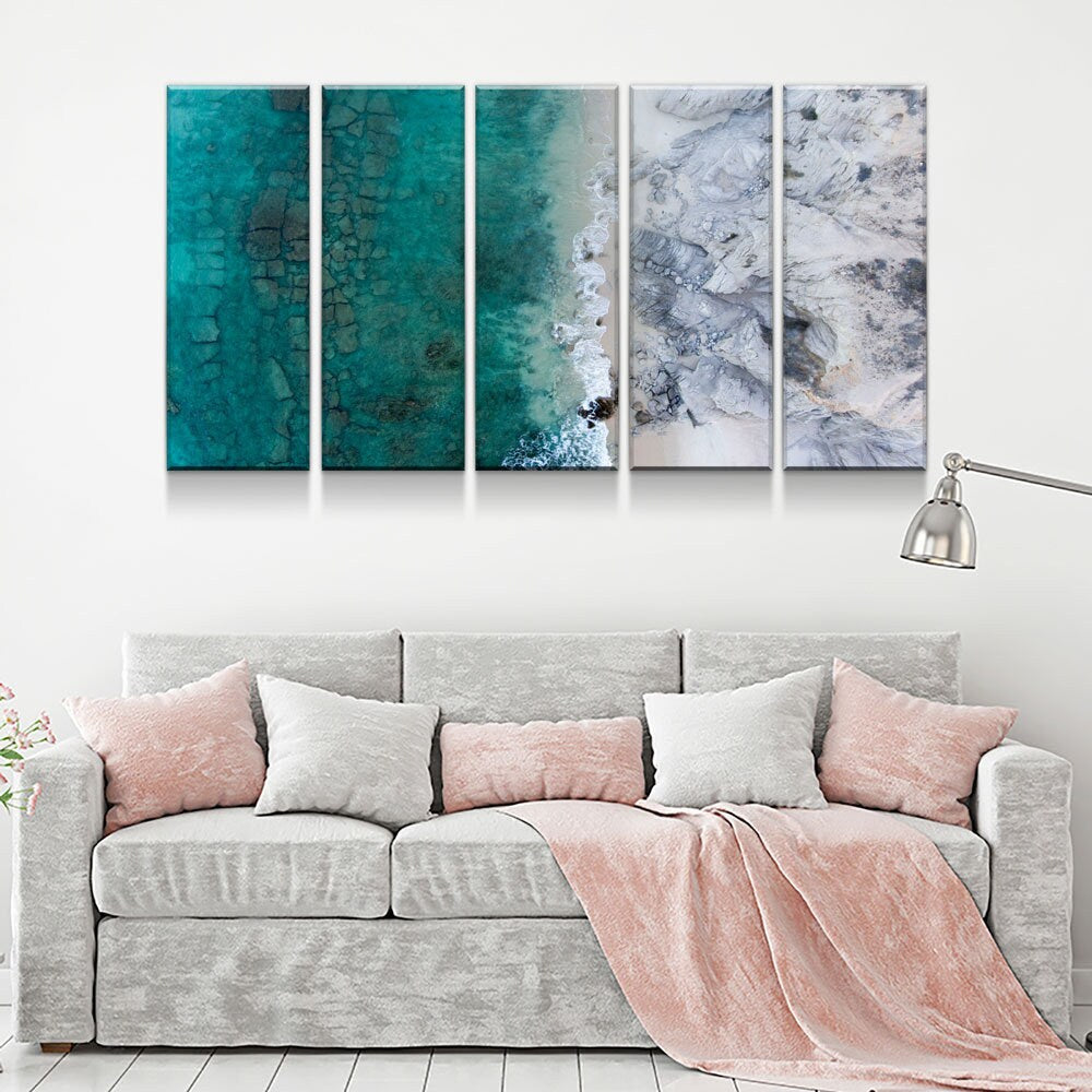 Modern Wall Art, Marble Wall Art, Aerial Beach View, Reef Wall Art, Modern Wall Decor, Extra Large Wall Art