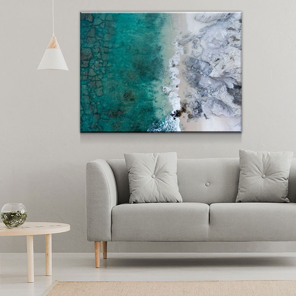 Modern Wall Art, Marble Wall Art, Aerial Beach View, Reef Wall Art, Modern Wall Decor, Extra Large Wall Art