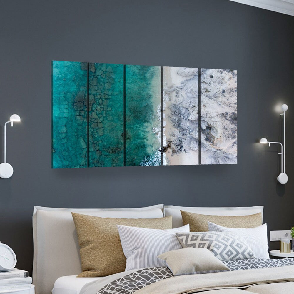 Modern Wall Art, Marble Wall Art, Aerial Beach View, Reef Wall Art, Modern Wall Decor, Extra Large Wall Art