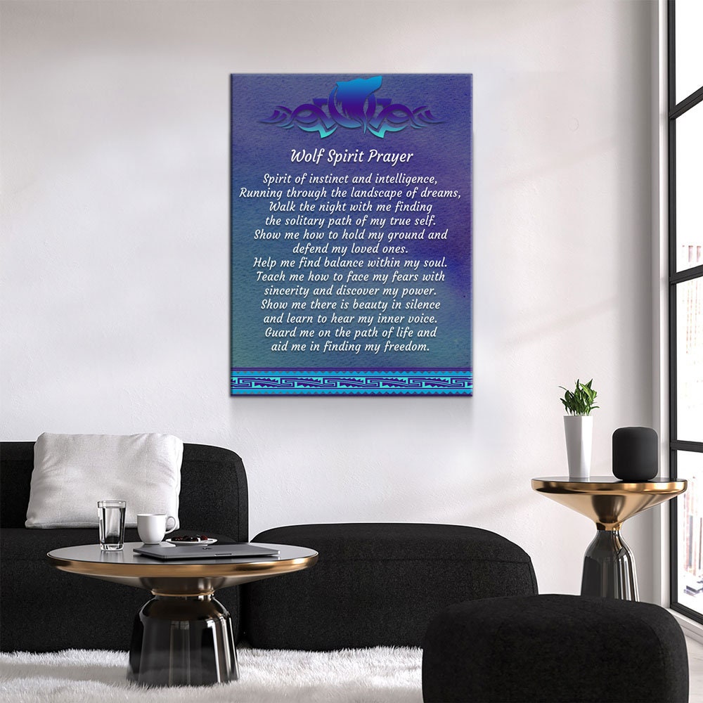 Wolf Spirit Prayer Canvas Wall Art, Wolf Decor, Wolf Prayer, Wolf Spirt, Native American Indian Decor, Spirit of instinct and intelligence