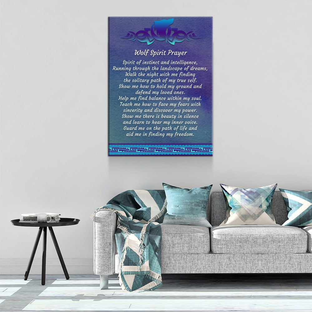 Wolf Spirit Prayer Canvas Wall Art, Wolf Decor, Wolf Prayer, Wolf Spirt, Native American Indian Decor, Spirit of instinct and intelligence