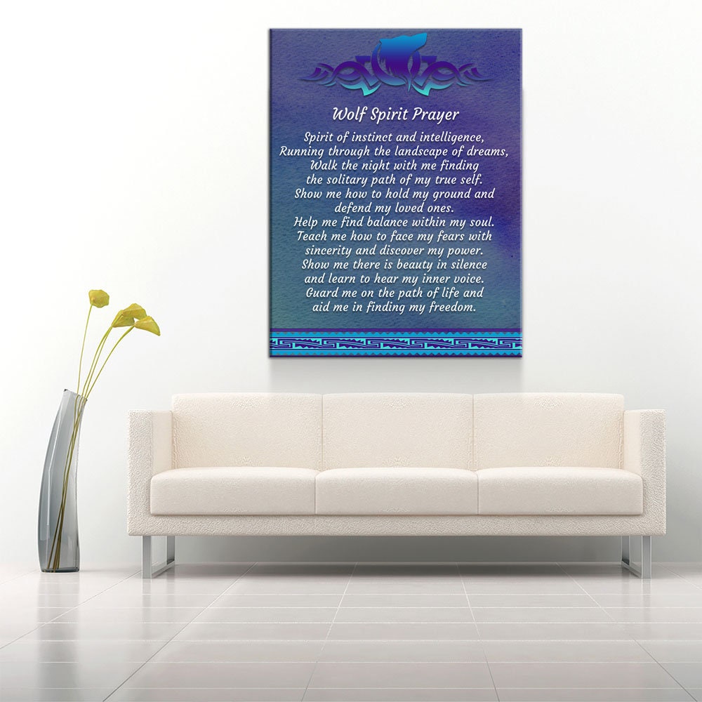 Wolf Spirit Prayer Canvas Wall Art, Wolf Decor, Wolf Prayer, Wolf Spirt, Native American Indian Decor, Spirit of instinct and intelligence