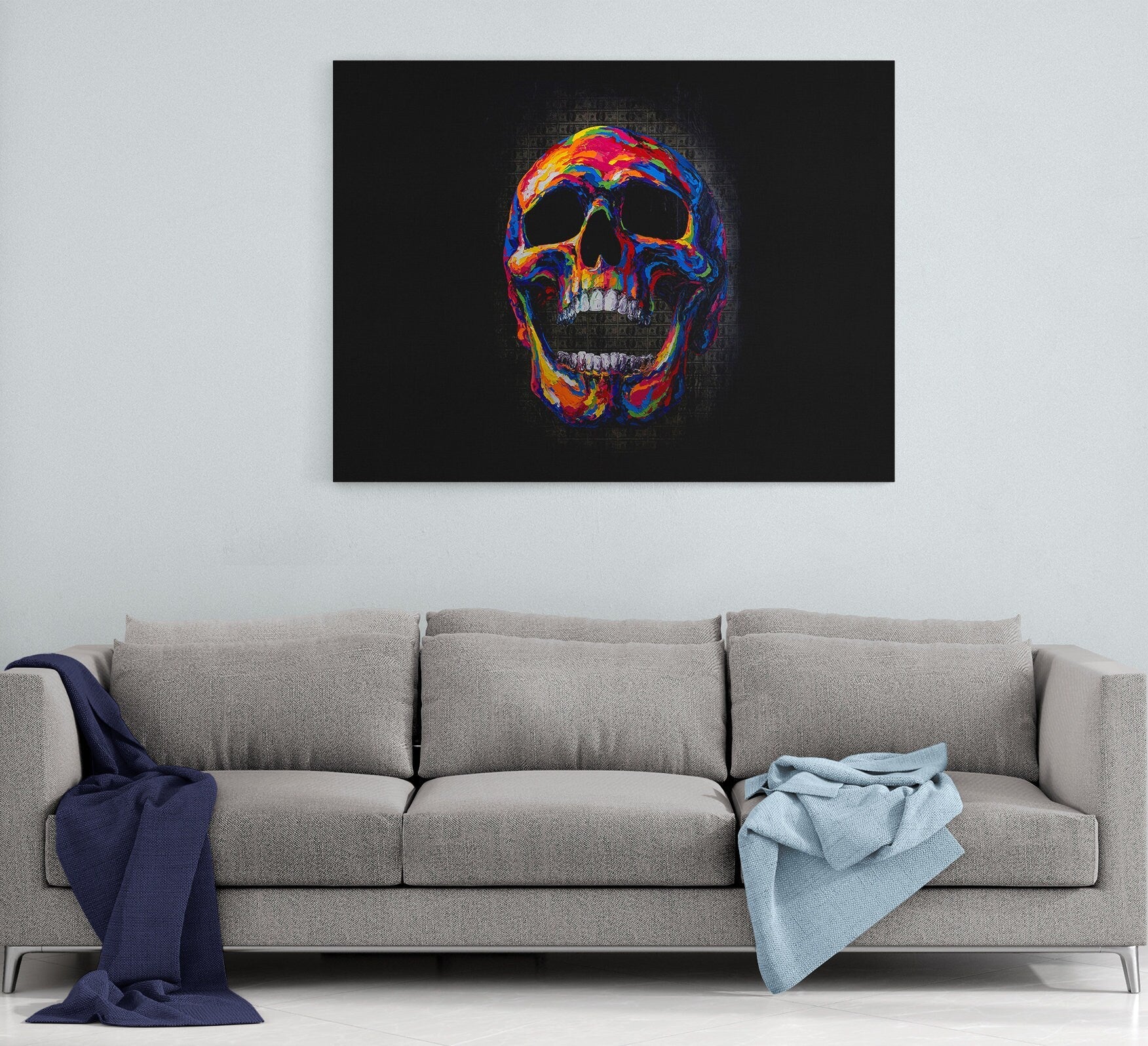 Money Skull Canvas Wall Art, Abstract Skull Art, Skull Decor