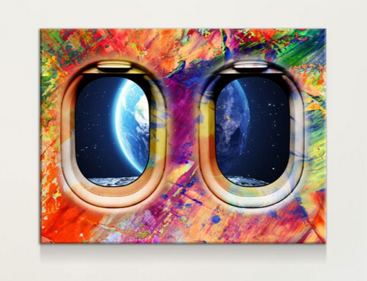 Airplane Window Seat Earth View, Abstract Decor, Travel Space Lovers Canvas Wall Art, Galaxy Getaway, Travel Decor, Airplane Window Art
