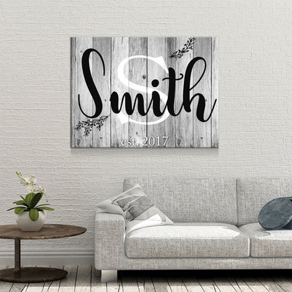 Family Name & Initial Canvas Wall Art, Anniversary Gift, Family Name Custom Decor