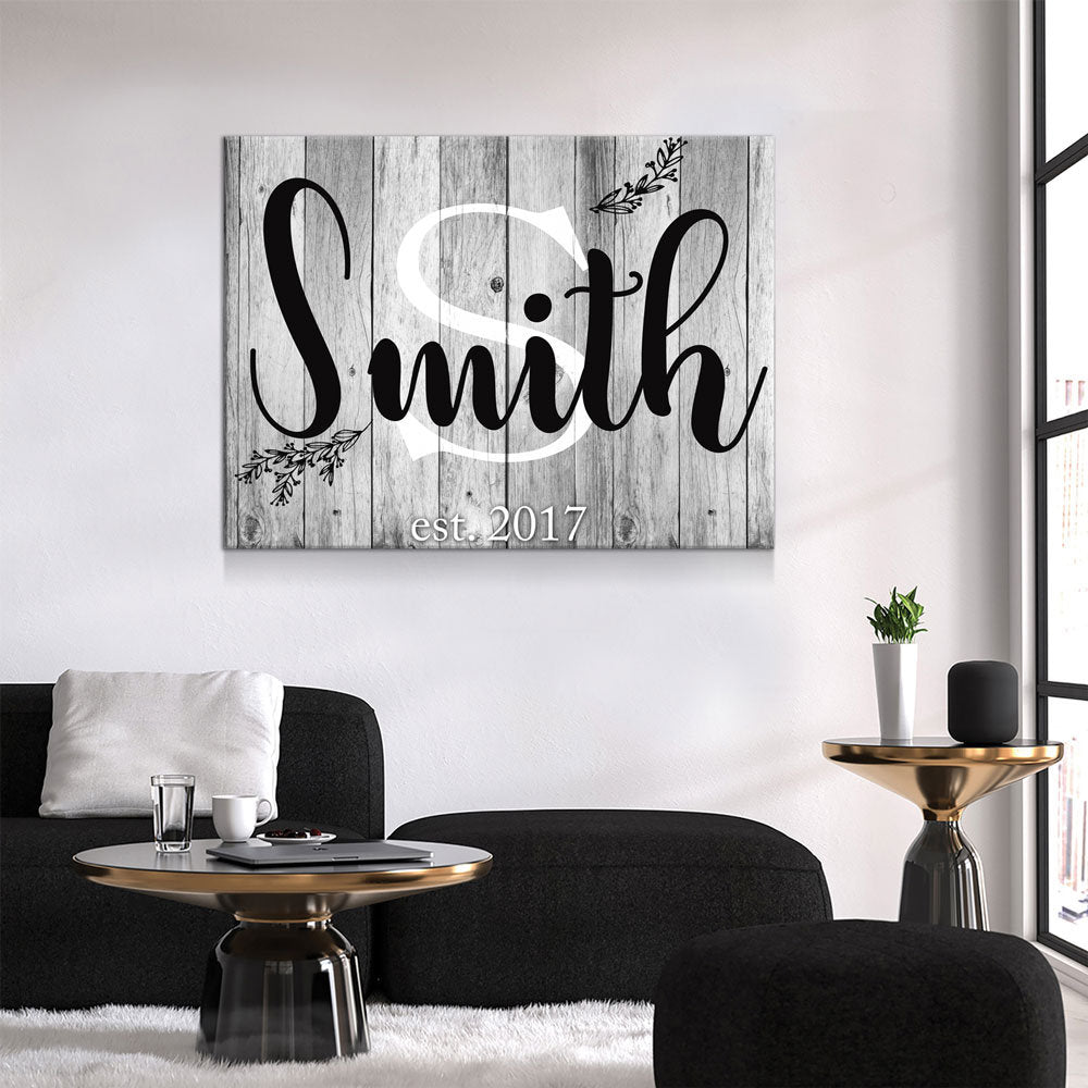 Family Name & Initial Canvas Wall Art, Anniversary Gift, Family Name Custom Decor