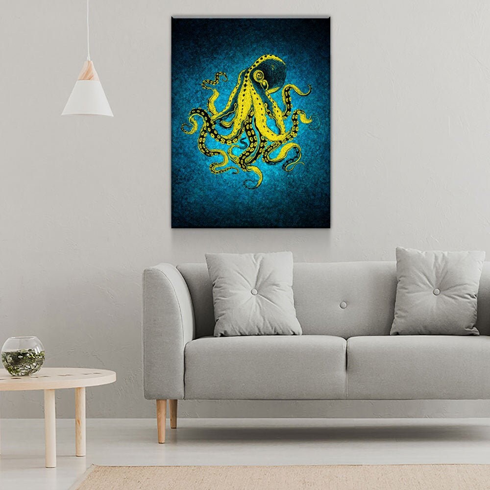 Abstract Octopus Canvas Wall Art, Nautical Decor, Octopus Wall Decor, Octopus Deep Sea Decor, Ocean Decor Gallery Wrap