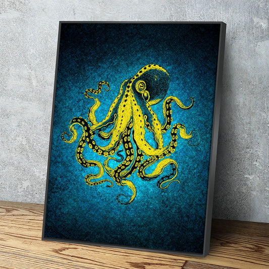 Abstract Octopus Canvas Wall Art, Nautical Decor, Octopus Wall Decor, Octopus Deep Sea Decor, Ocean Decor With Floating Frame