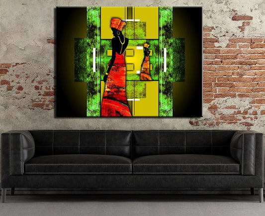 African Lady Canvas Wall Art, Ethnic Retro Art, African Lady, African Abstract Wall Art, Gallery Wrap Or Floating Frame Gallery Wrap