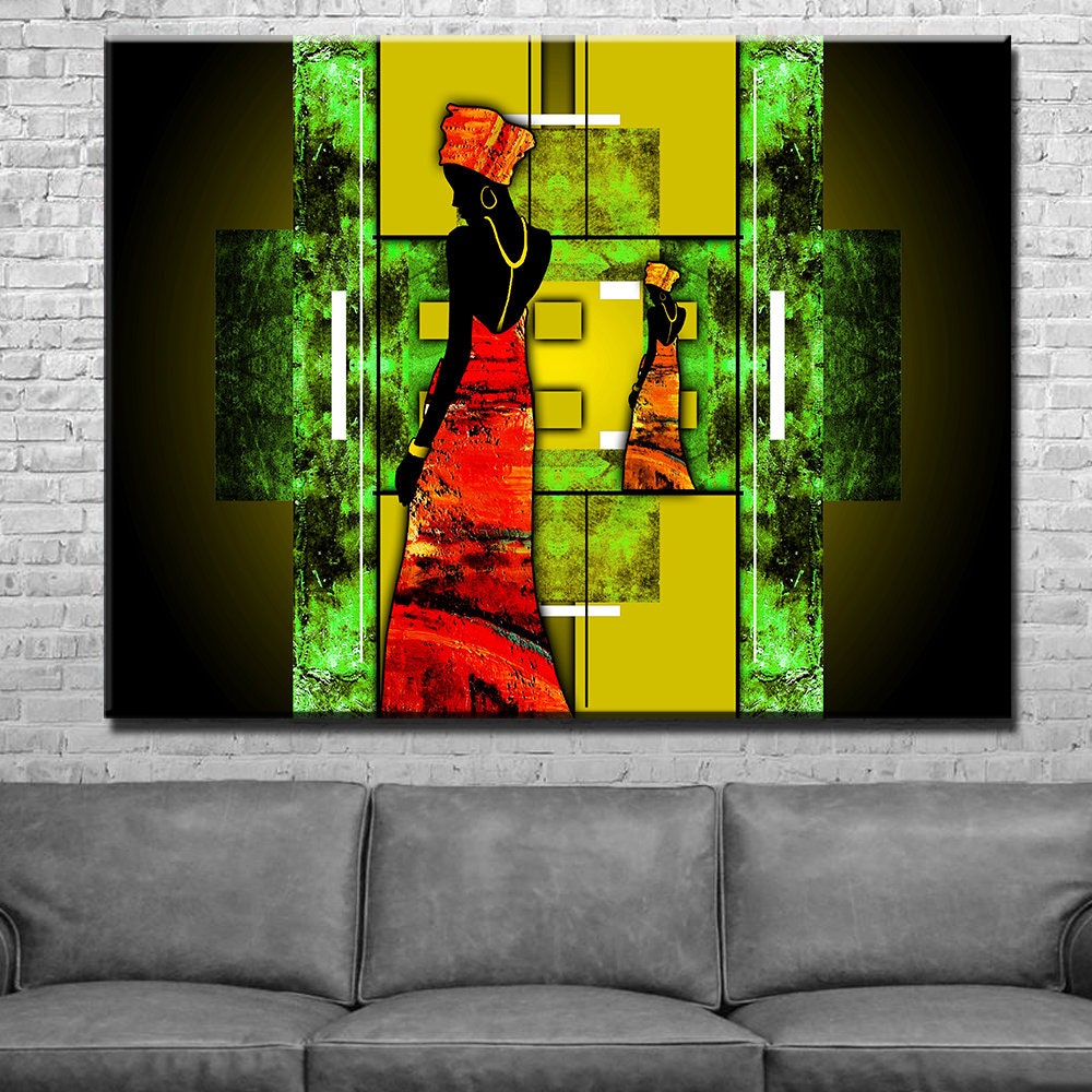 African Lady Canvas Wall Art, Ethnic Retro Art, African Lady, African Abstract Wall Art, Gallery Wrap Or Floating Frame
