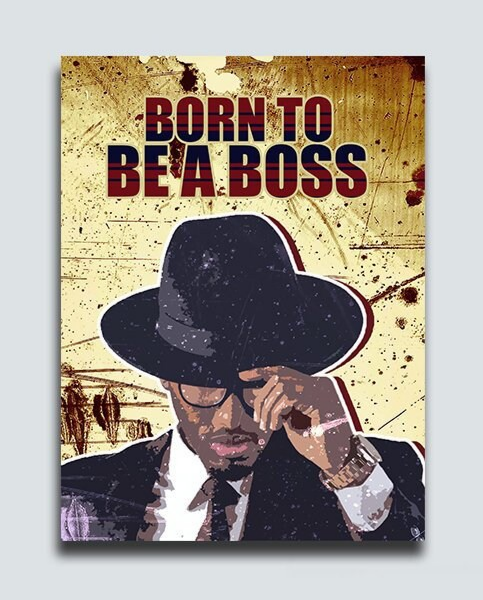 Born To Be A Boss Canvas Wall Art, Office Decor, Inspiration, Motivational Quotes, African American Art 32W X 48L