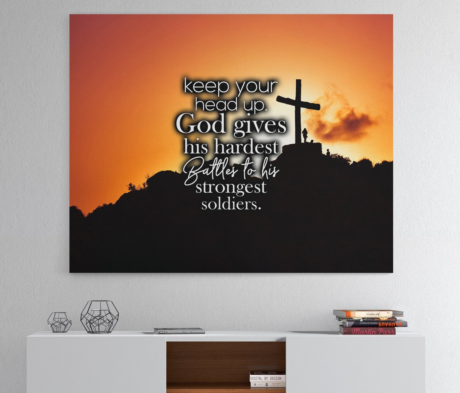 Keep Your Head Up God Gives His Hardest Battles To His Strongest Soldiers Canvas Wall Art, Religious Wall Art