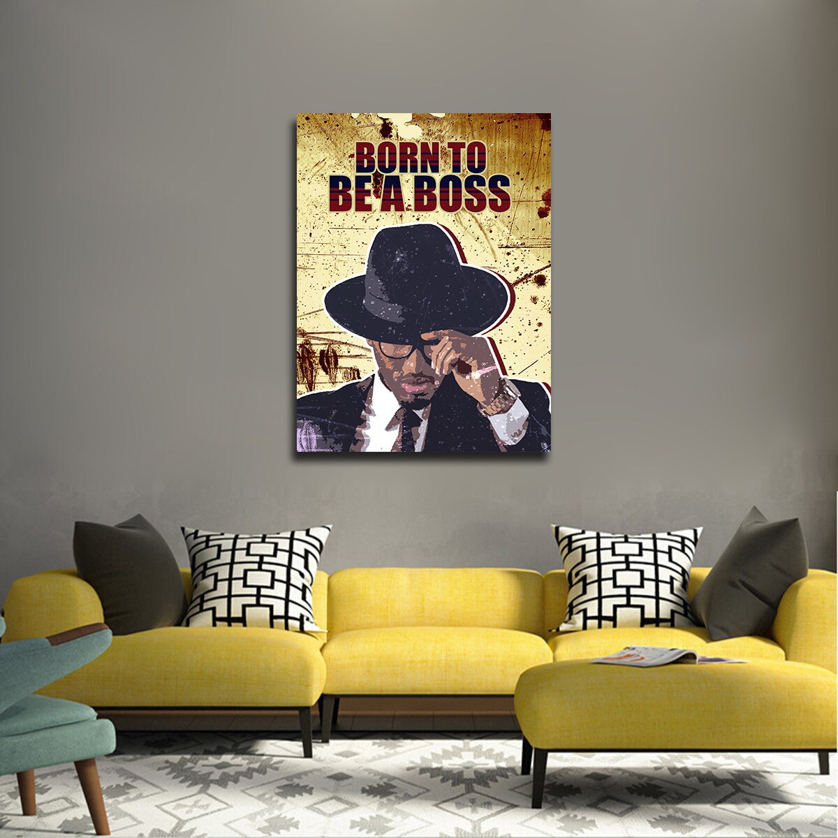 Born To Be A Boss Canvas Wall Art, Office Decor, Inspiration, Motivational Quotes, African American Art